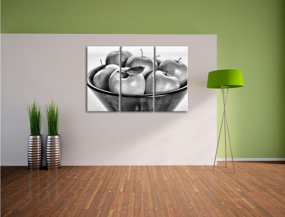 Pixxprint Apple Apfel Korb mit Äpfeln als Leinwandbild/Grösse: 3 Teilig (120x80) cm/Wandbild/Kunstdr