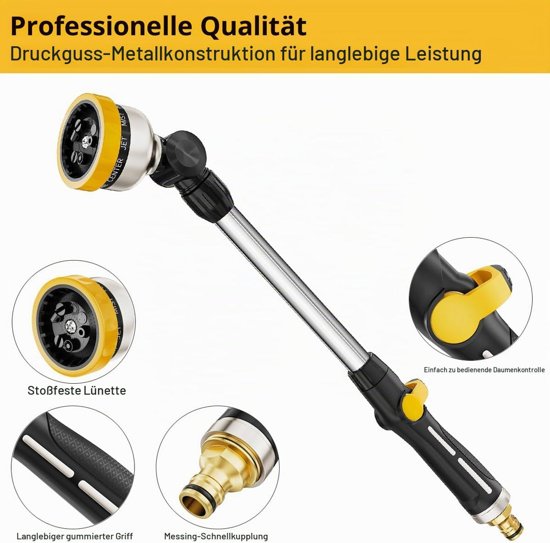 FANHAO Garten Giessstab Metall, 45cm Lang Gartenbrause mit Daumensteuerung, 180° schwenkbaren Kopf S