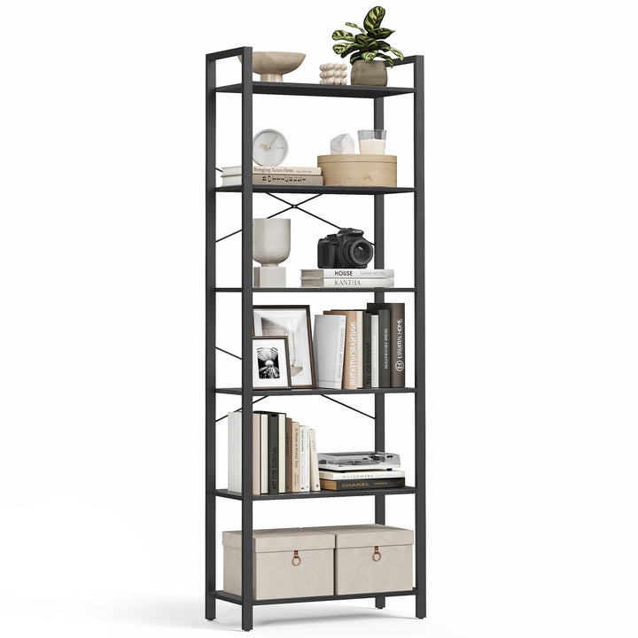 VASAGLE Bücherregal 6 Ebenen, Standregal mit Stahlrahmen, freistehendes Regal, Wohnzimmer, Schlafzim