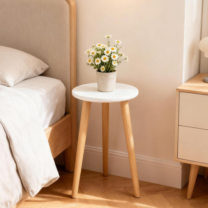 Pflanzenständer aus Holz, Weiss Blumenständer Rund Belastung Blumenhocker mit 3 Füssen für Verschied