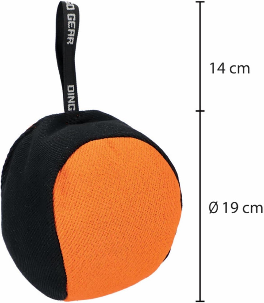 Dingo Gear Trainings-Spielzeug Bäll 19 cm Schwarz-Orange mit Griff French-Material Nylcott Training
