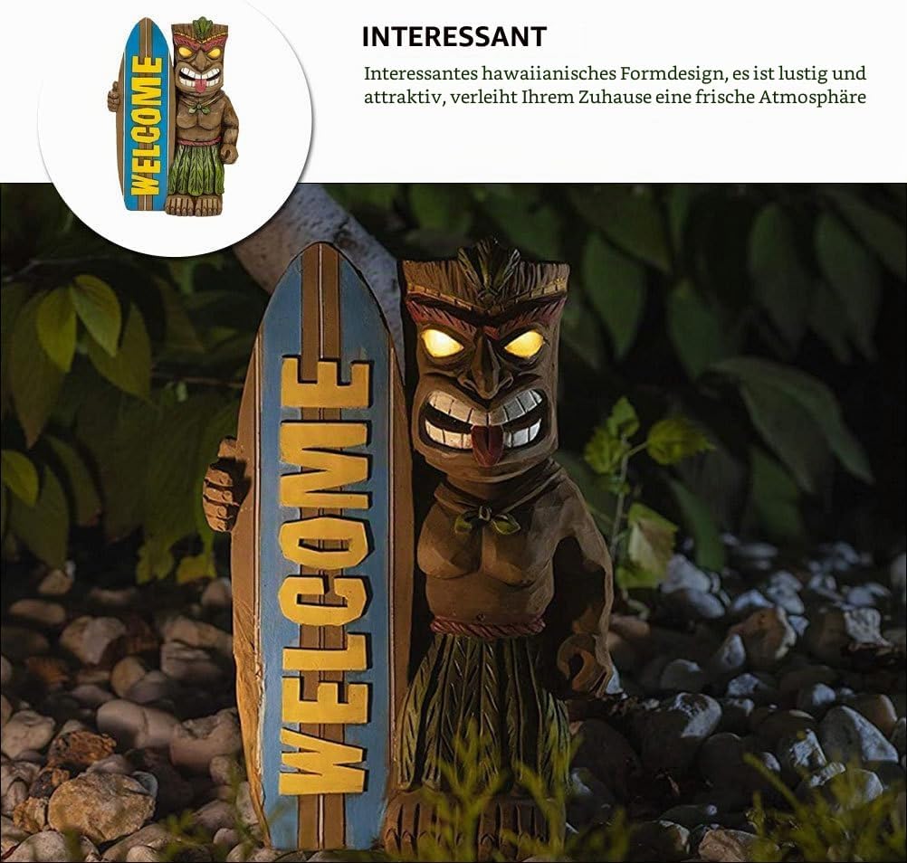 Cabilock Garten Hawaii Tiki Figur Welcome Gartendeko Willkommen Schild Tierfiguren Garten Dekofigur