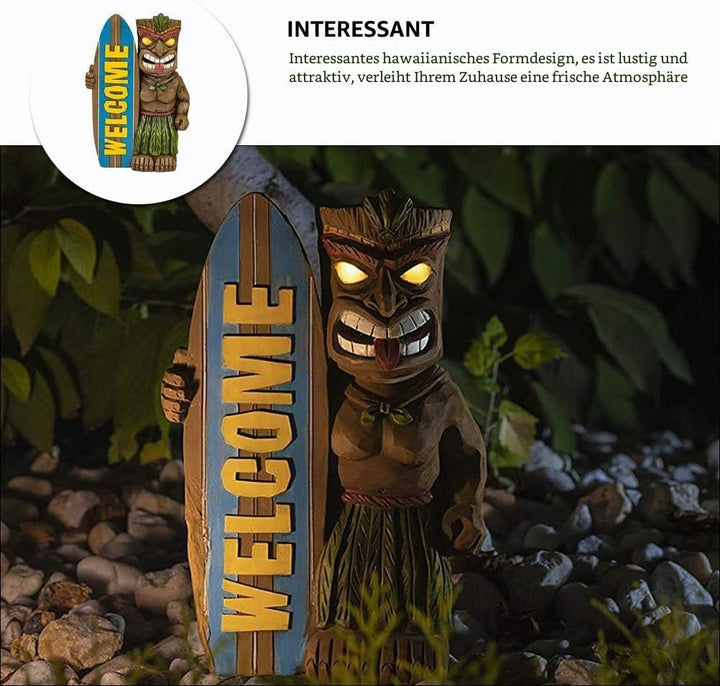 Cabilock Garten Hawaii Tiki Figur Welcome Gartendeko Willkommen Schild Tierfiguren Garten Dekofigur