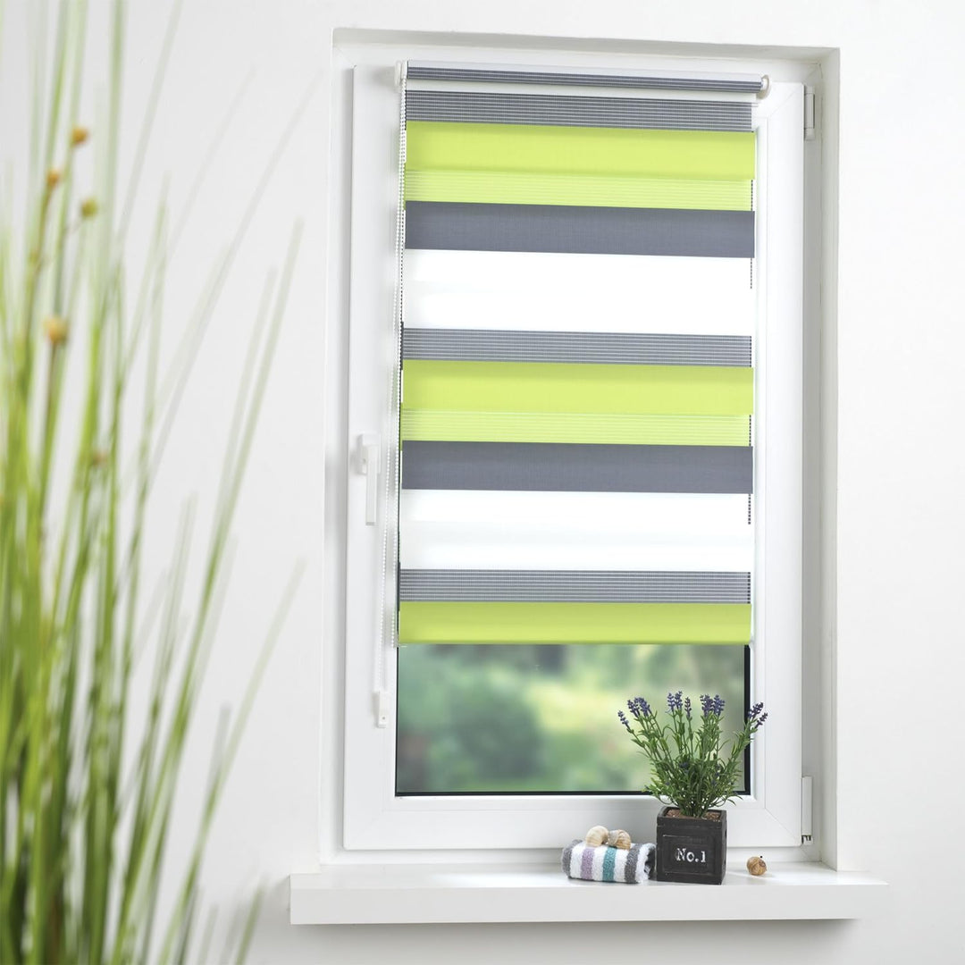 Liedeco® Duo Rollo Klemmfix - 45 x 160 cm grün/grau/weiss (Breite x Höhe) / 3 farbig/transparent lic