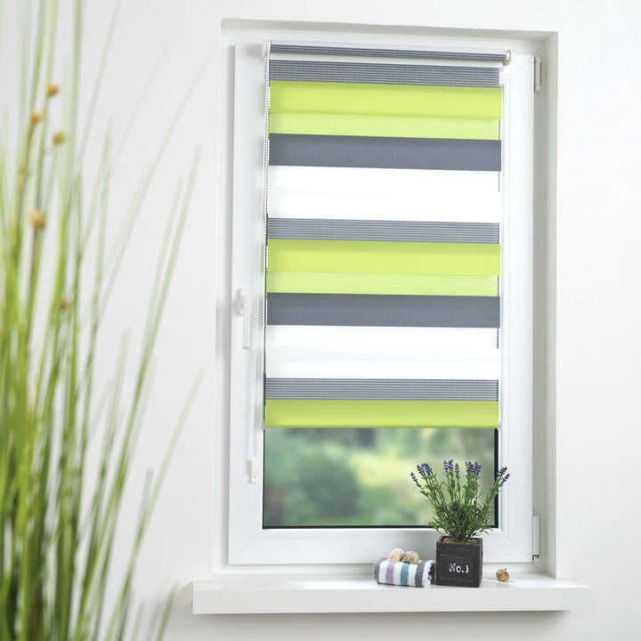 Liedeco® Duo Rollo Klemmfix - 45 x 160 cm grün/grau/weiss (Breite x Höhe) / 3 farbig/transparent lic