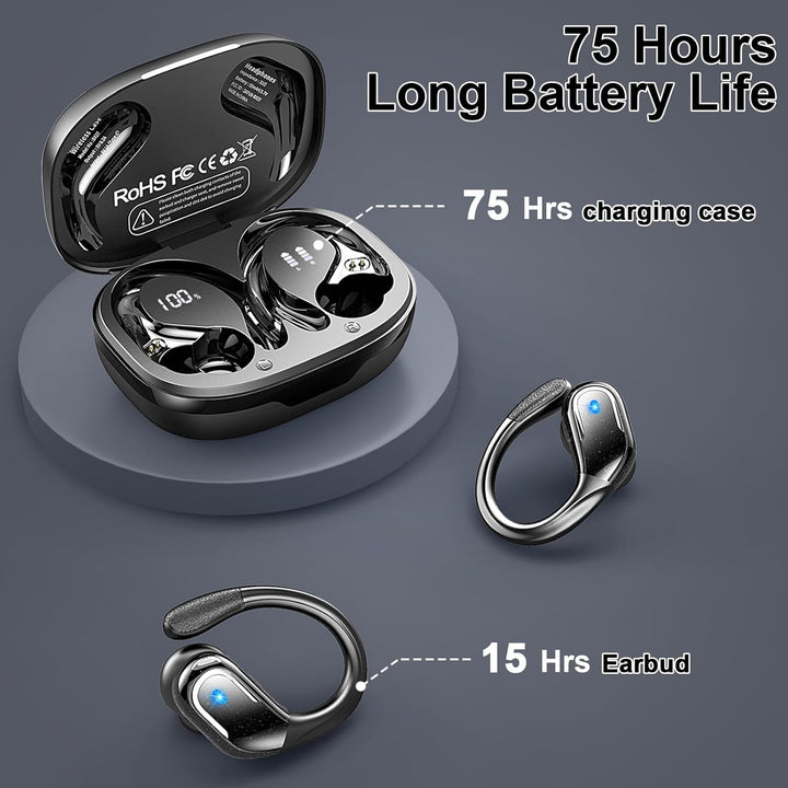 Bluetooth Kopfhörer Sport, 75Std 2025 Kopfhörer Kabellos Bluetooth 5.4, 3D Stereo Tiefer Bass IP-X8