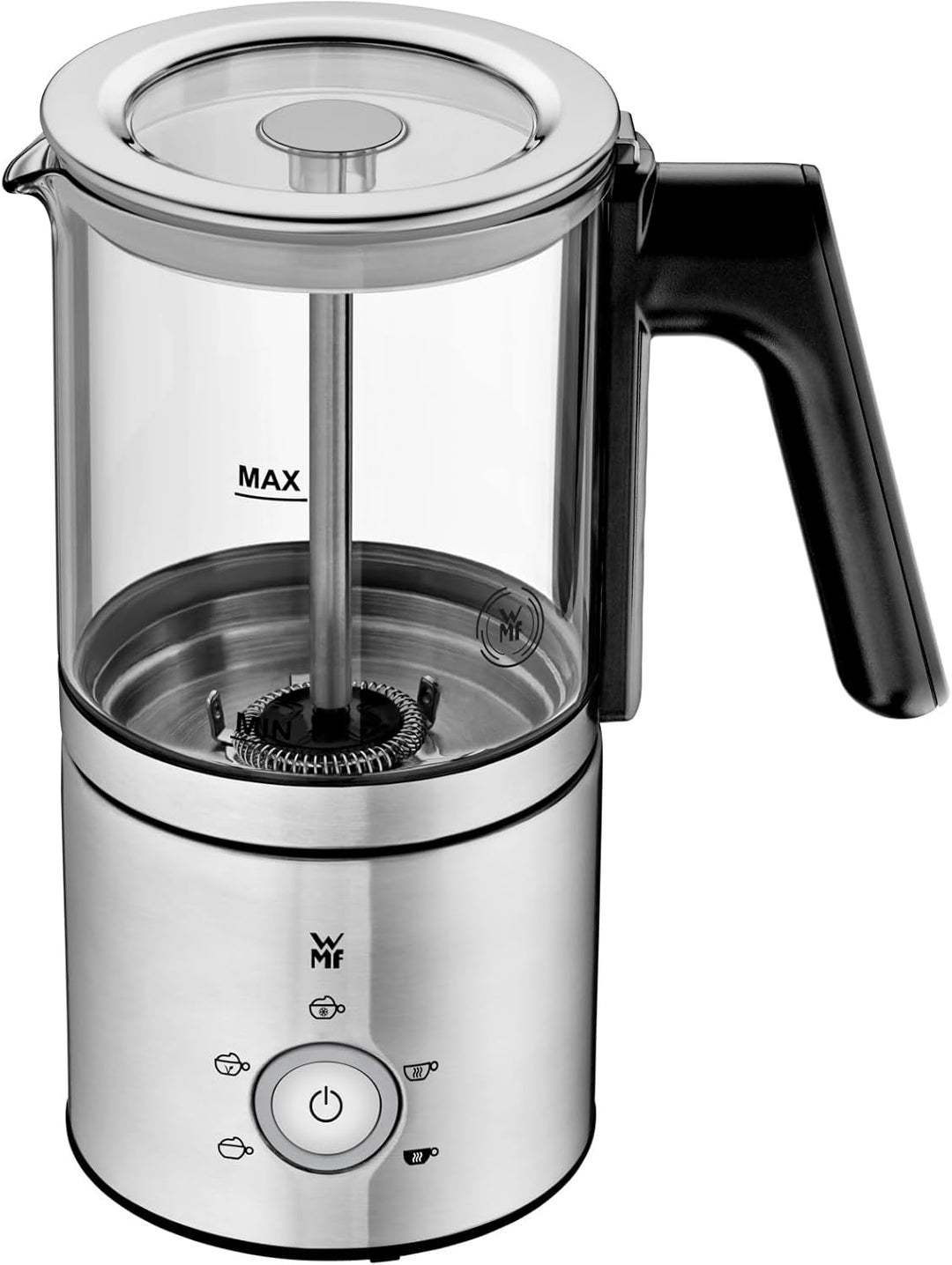 WMF Lono Glas Milchaufschäumer elektrisch, 150-250 ml, 650 Watt, Frappe Mixer, Touch-Display, für Mi