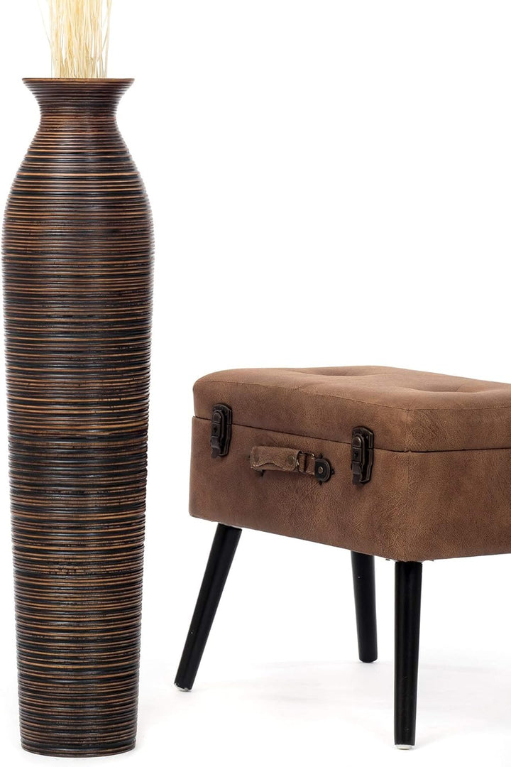 Leewadee Grosse Bodenvase für Dekozweige hohe Standvase Design Holzvase, Holz, 90 cm, Braun 90 cm Br