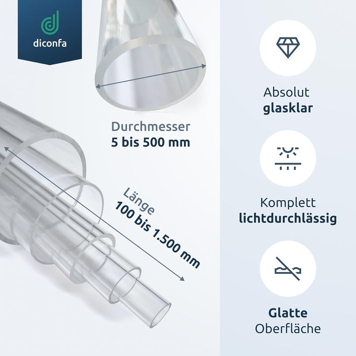 diconfa Acrylglas Kunststoff-Rohr glasklar - Ø 5 bis 500mm - LÄNGE 100mm bis 1500mm - AUSWAHL: Durch