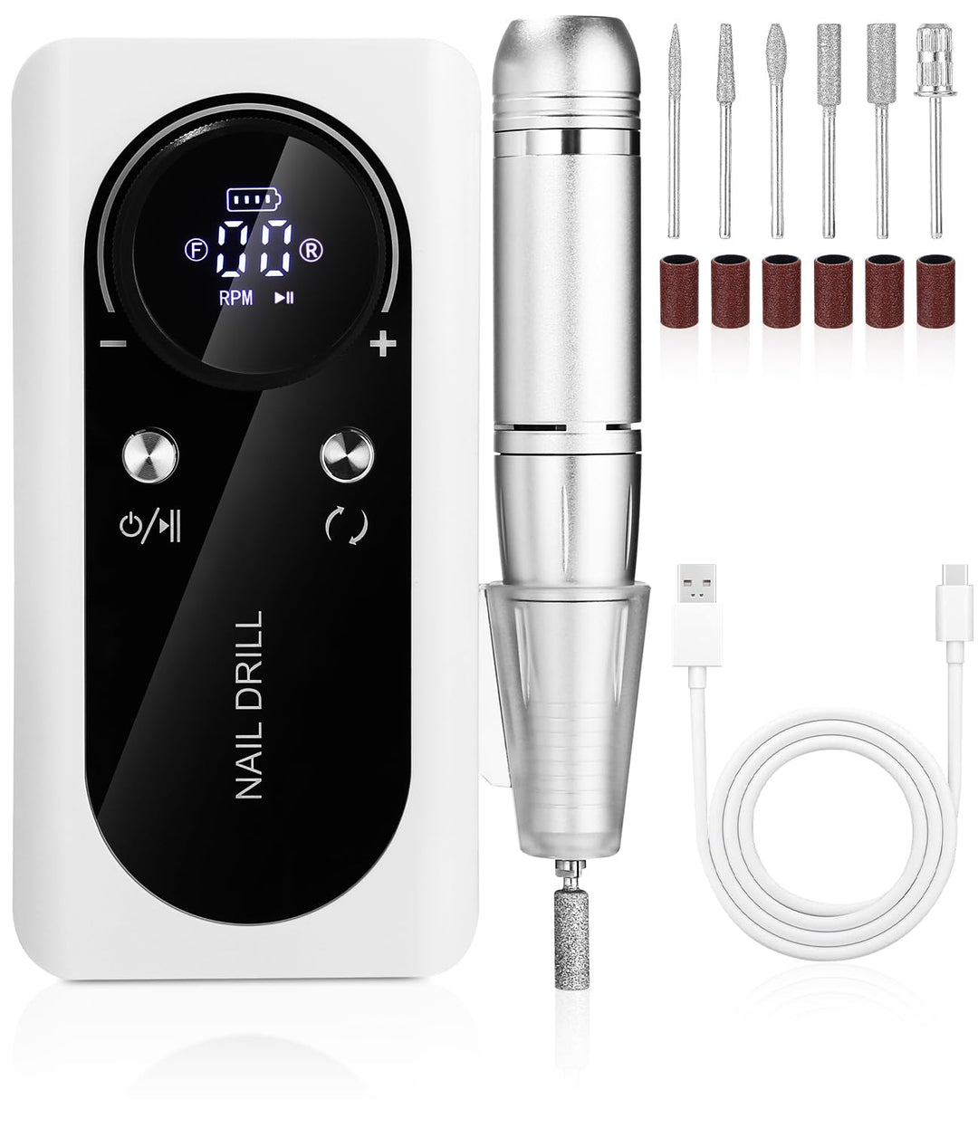 Nagelfräser,Elektrische Nagelfeile 45000 U/min,Fräser Nägel mit LED Display und Pause Funktion,USB A