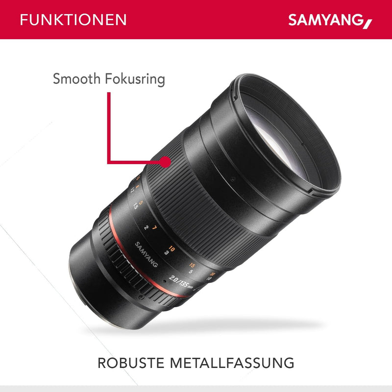 Samyang 7496 135mm F2.0 für Sony E - Vollformat und APS-C Teleobjektiv Festbrennweite für Sony Kamer