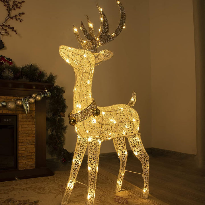 DELICHTER LED Rentier Metall Gold Weiss Eisen Rahmen Beleuchtet Weihnachtshirsch warm weiss Weihnach
