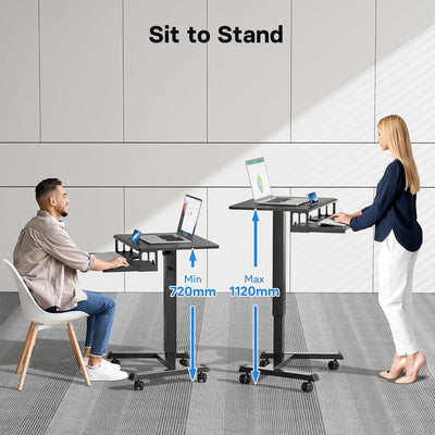 BONTEC Mobiler Schreibtisch mit 4 Rollen, Stehpult Höhenverstellbar 65×45cm Mobile Workstation, Lapt