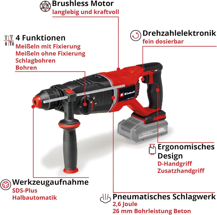 Einhell Professional Akku-Bohrhammer TP-HD 18/26 D Li BL-Solo Power X-Change (18 V, Brushless, 2,6 J