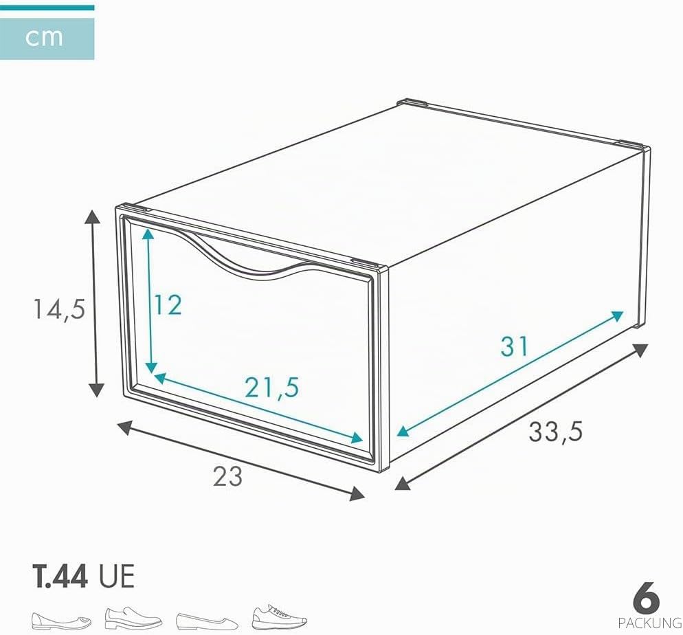 AKTIVE Max Home Schuhkartons aus Kunststoff, 6er-Set Aufbewahrungsboxen, 23 x 33,5 x 14,5 cm, stapel