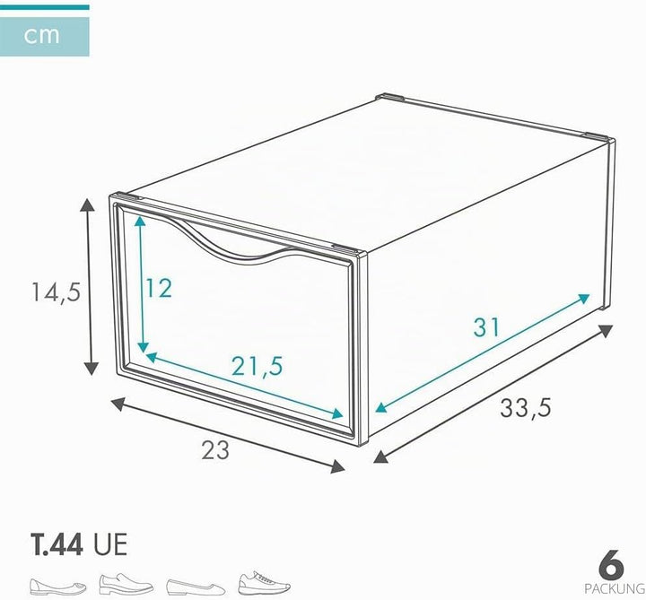 AKTIVE Max Home Schuhkartons aus Kunststoff, 6er-Set Aufbewahrungsboxen, 23 x 33,5 x 14,5 cm, stapel