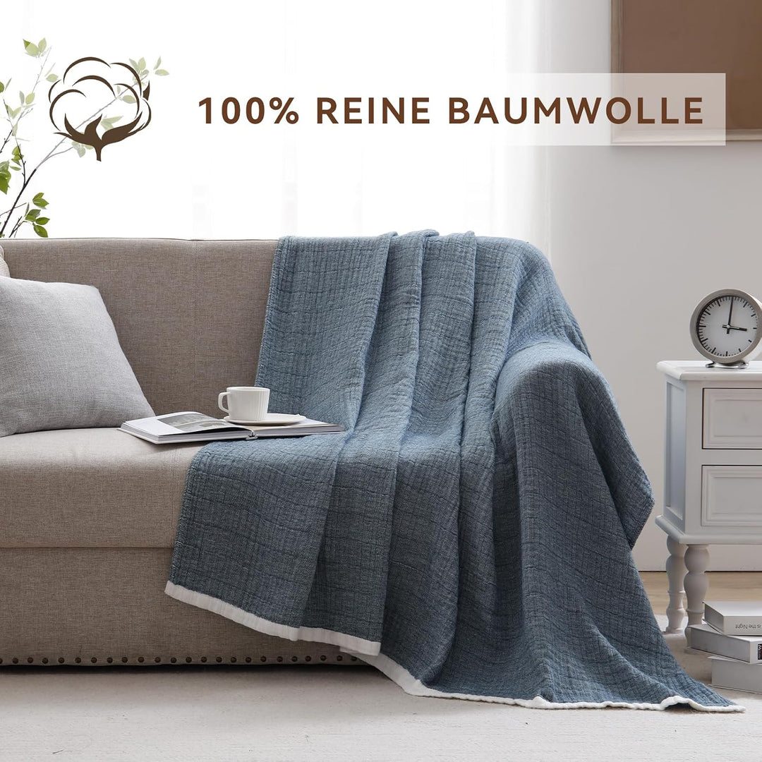 SE SOFTEXLY Musselin Decke 150 x 200 aus 100% Baumwolle, Weiche und Atmungsaktive Kuscheldecke, Leic