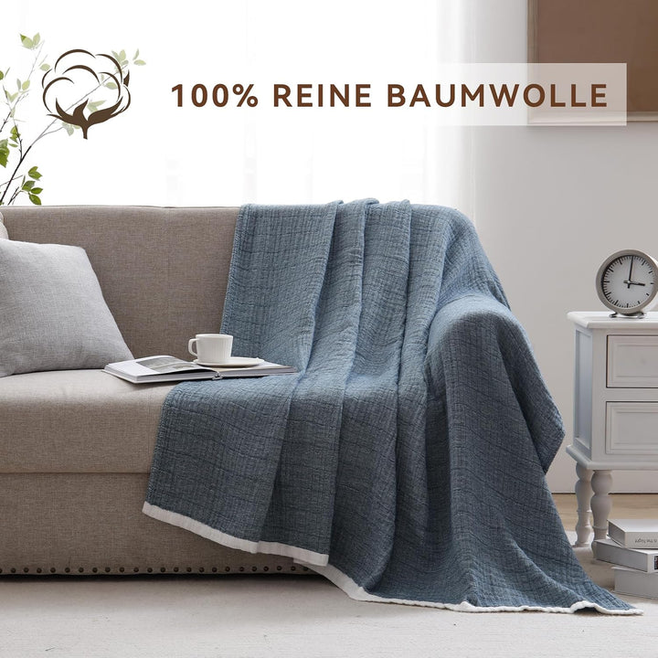 SE SOFTEXLY Musselin Decke 150 x 200 aus 100% Baumwolle, Weiche und Atmungsaktive Kuscheldecke, Leic