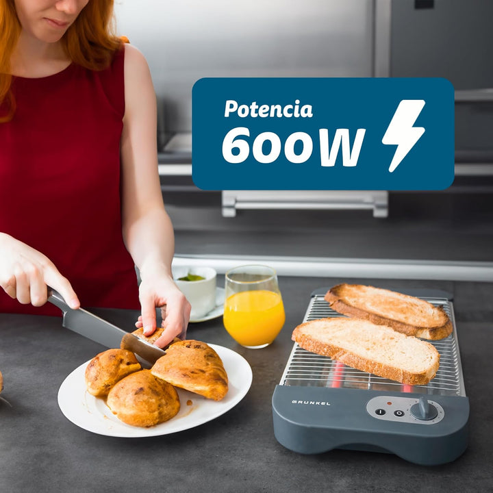 Grunkel - Flat toaster for all types of bread and baked goods with 600 W power, toast timer with 6 l