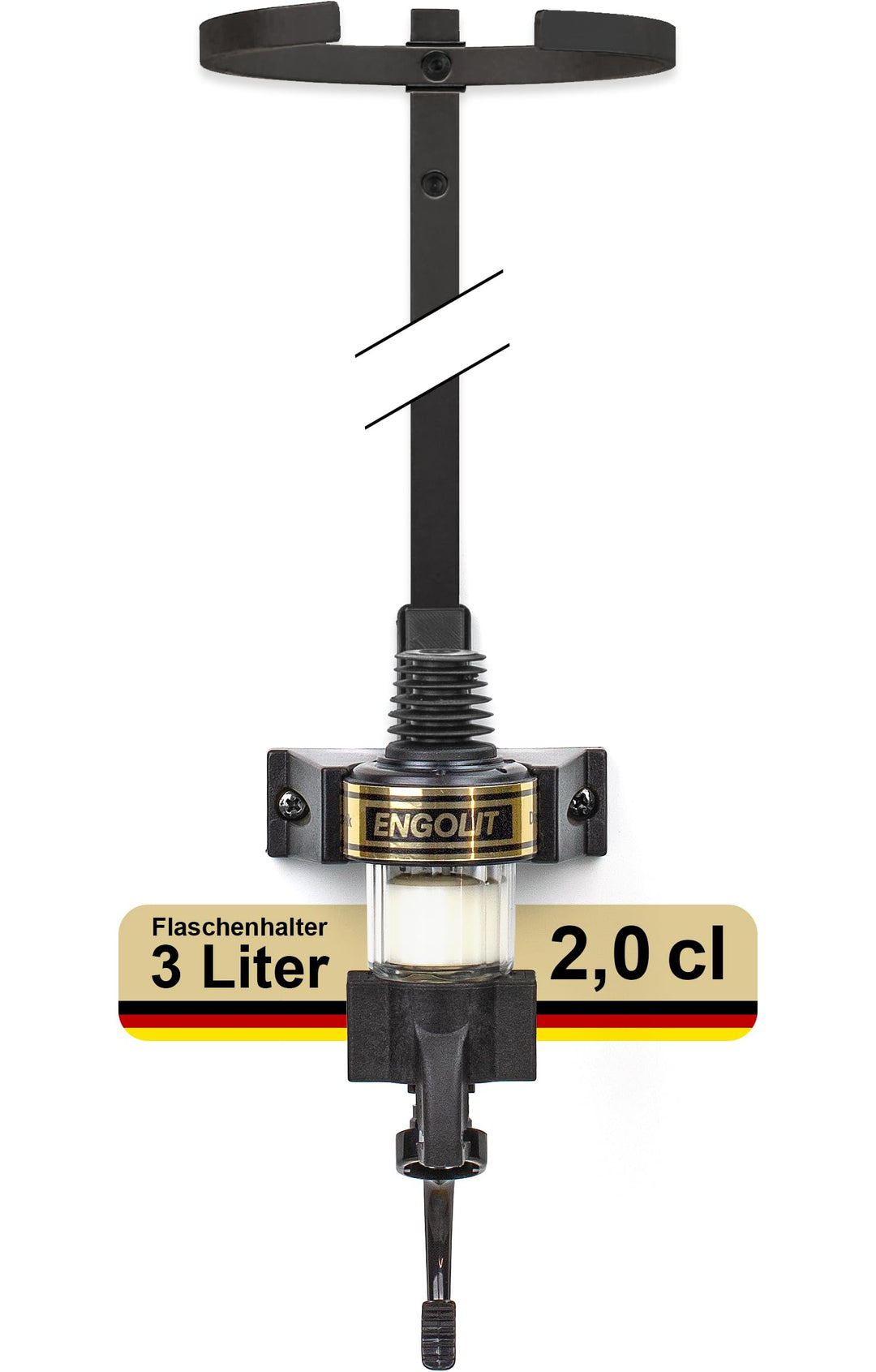 3-Liter-Flaschenhalter, Schwarz (inkl. 2,0 cl Finger-Push-Dosierer) für Lange/grosse Flaschen ab 40