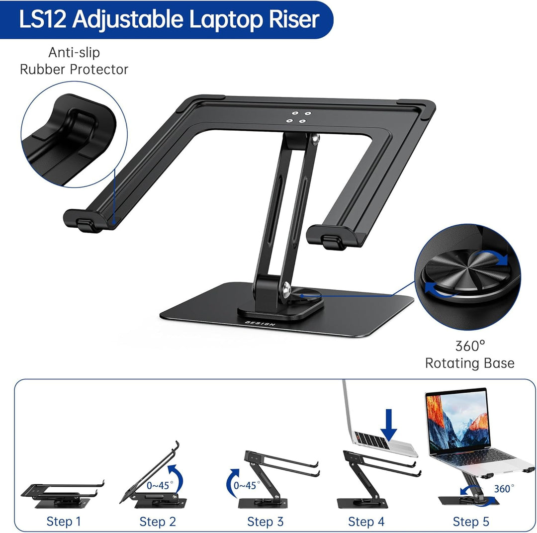 BESIGN LS12 Laptop ständer mit 360 Drehbarer Basis, Verstellbarer ergonomischer Notebook-Ständer, La