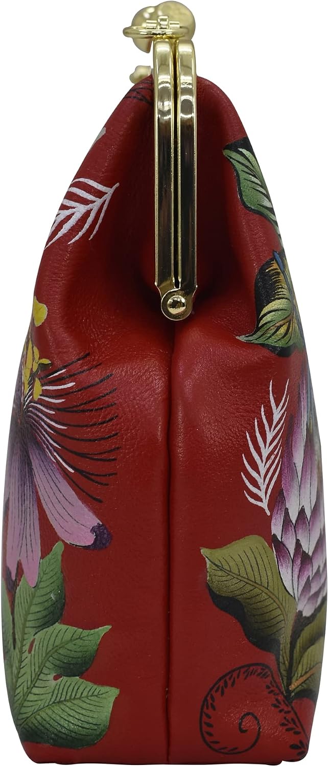 Anuschka Women's Frame Crossbody Tasche aus Echtleder, handbemalt, mittlere Grösse mit Rahmen Crimso