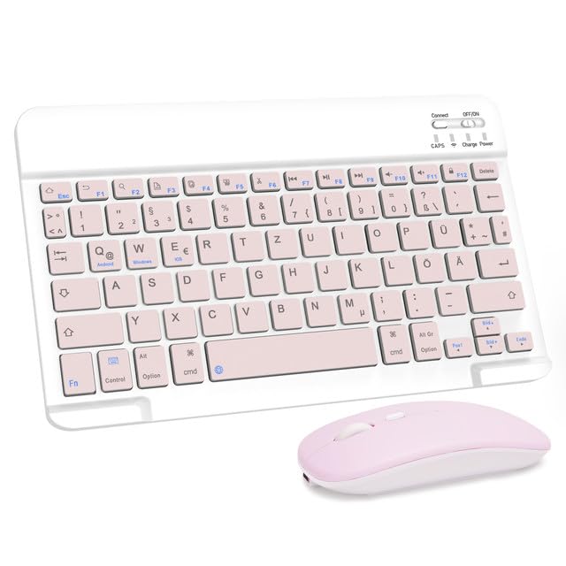 LAMA Kabellose Bluetooth Tastatur & Maus, wiederaufladbare Ultra-dünn Universal Tablet Tastatur, kom
