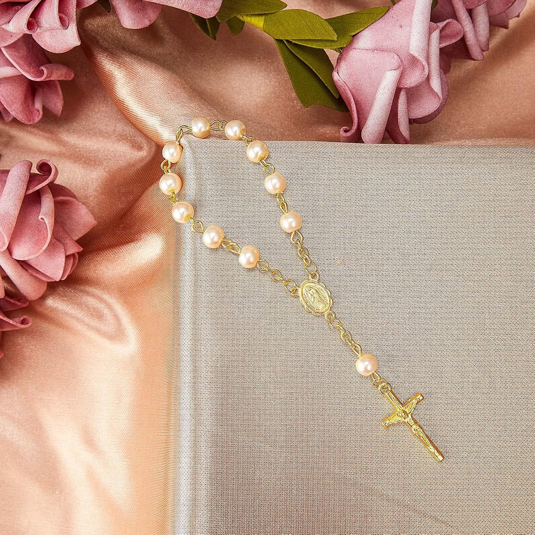 Junkin 30 Stück Taufrosenkranz Rosenkranz aus Acryl Elfenbeinfarbene Mini Fingertauf Rosenkränze Kun