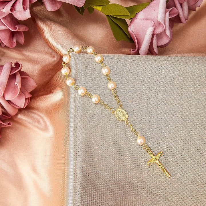 Junkin 30 Stück Taufrosenkranz Rosenkranz aus Acryl Elfenbeinfarbene Mini Fingertauf Rosenkränze Kun