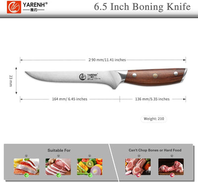 YARENH Scharfes Filetiermesser aus Edelstahl mit 17 cm Langer Klinge und Natürlichem Holzgriff - Ide