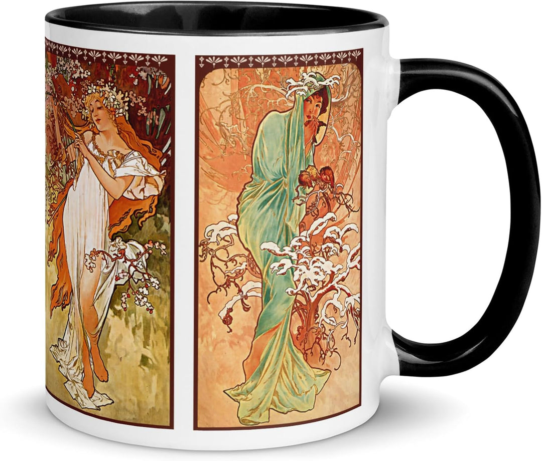Tasse Alphonse Mucha Jugendstil Jahreszeiten Kunstwerk Gemälde Tasse Tee Kaffee Winter Frühling Somm