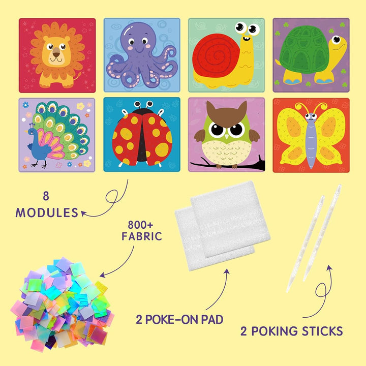 Yrinfay Poke Art Basteln Kinder - DIY 8 Tiere wie Löwe, Eule, Pfau, Marienkäfer - Tiere Bastelset Sp
