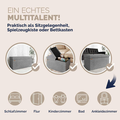 Casaria® Sitzbank mit Stauraum 80x40x40cm Hellgrau Deckel Klappbar Gepolstert Faltbar Stoff 100L Sta