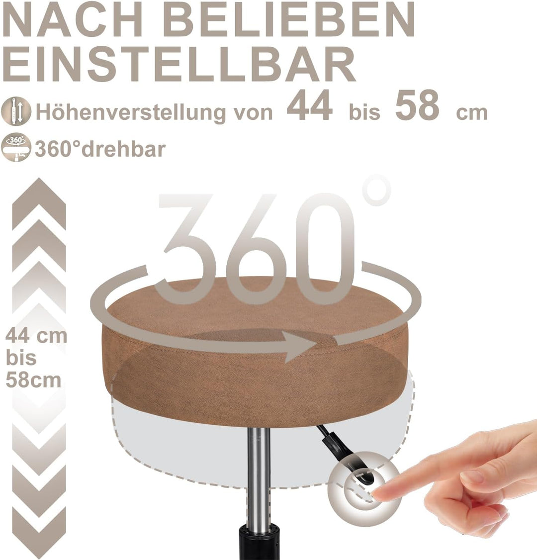 Zedelmaier Rollhocker höhenverstellbar, Bürohocker mit Gummirollen, 360° drehbar Hocker mit Rollen &