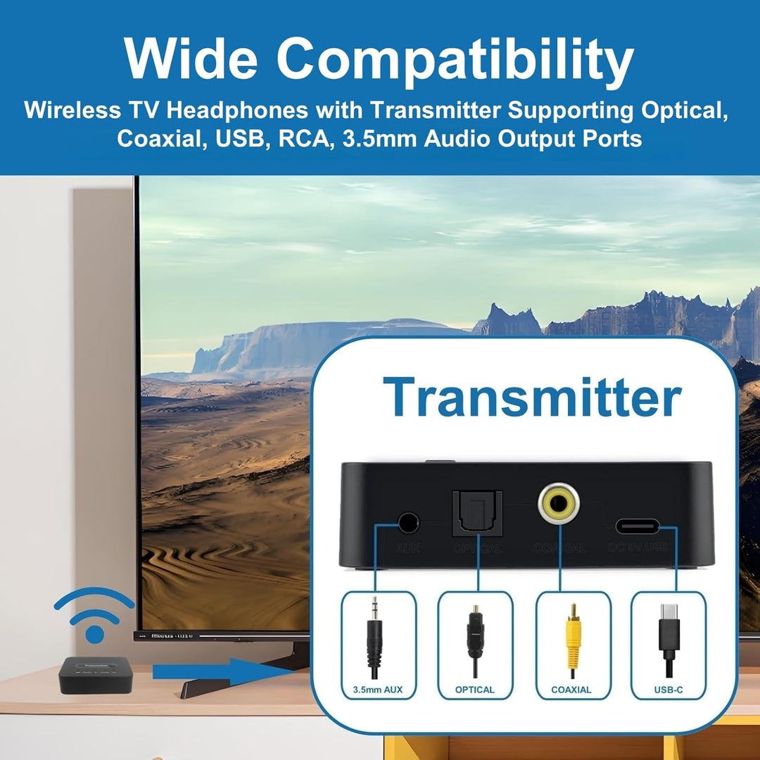 Kabellos ANC TV Kopfhörer für Senioren - Active Noise Cancelling, Faltbare Bluetooth 5.3 Over-Ear TV