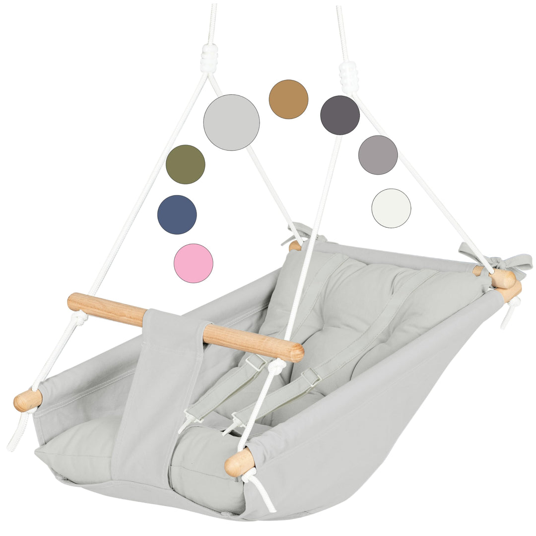 Leinwand Baby Hängematte Schaukel von Cateam - Grau - Hängende Schaukel aus Holz für Baby mit Sicher