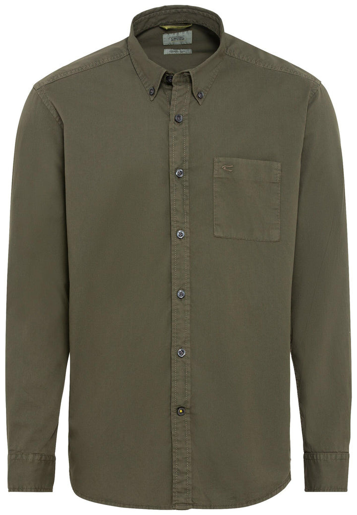 camel active Herren Langarmhemd aus Baumwolle XL Dunkelgrün, XL Dunkelgrün