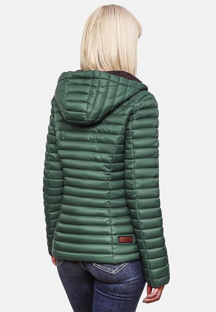 MARIKOO Damen leichte Übergangsjacke Steppjacke mit Kapuze Asraa XS-3XL, XS Dark Green