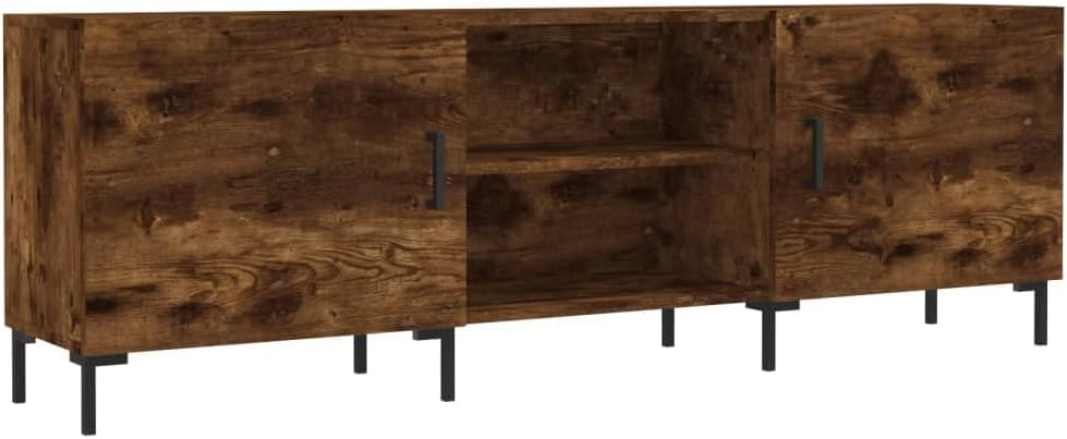 TV-Schrank Eiche Rauchgrau 150 x 30 x 50 cm aus mehrschichtigem Holz und Eisen – niedriger Schrank m