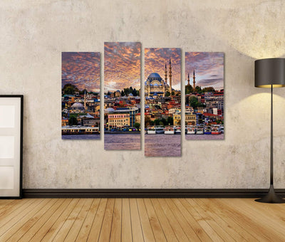 Bild auf Leinwand Goldenes Horn Und Die Altstadt Von Istanbul Auf Dramatischem Sonnenuntergang Türke