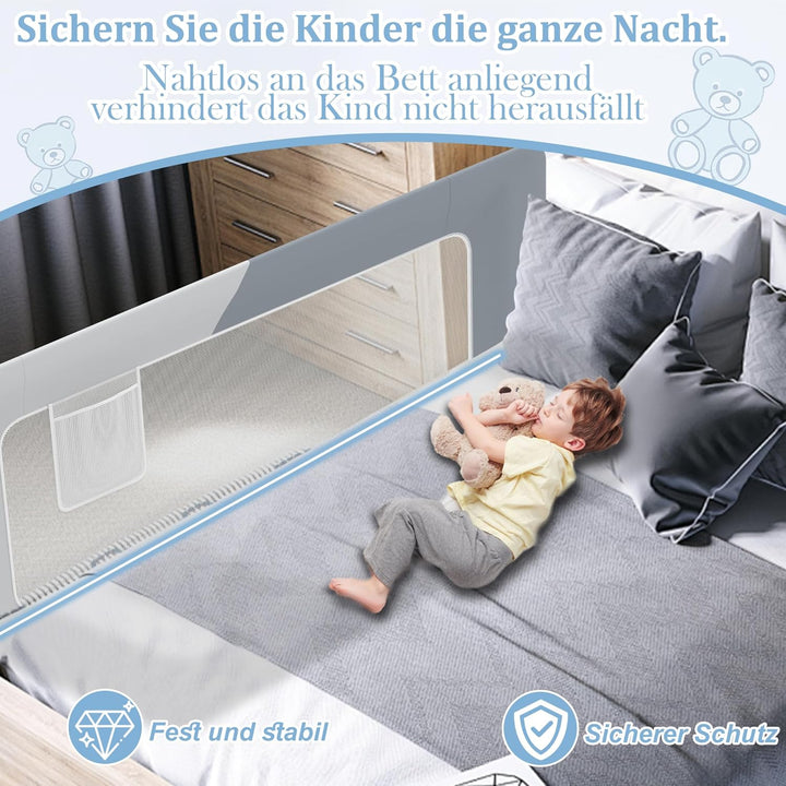 XMTECH 1st Bettgitter 200 cm Bettschutzgitter Kinderbettgitter für Kinder, Rausfallschutz Bett Babyb