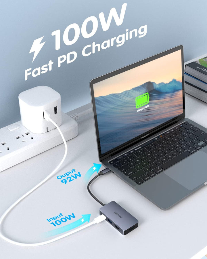USB-C-Hub, SUTOUG-Dockingstation, 4-in-1-USB-C-Adapter mit zwei 4K-HDMI-Ports, 100-W-Power-Delivery-