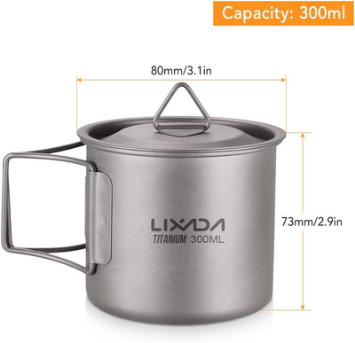 Lixada Titanium Topf Camping Titanium Becher Tragbar Klappgriff Outdoor Tasse Wasser für Picknick Wa