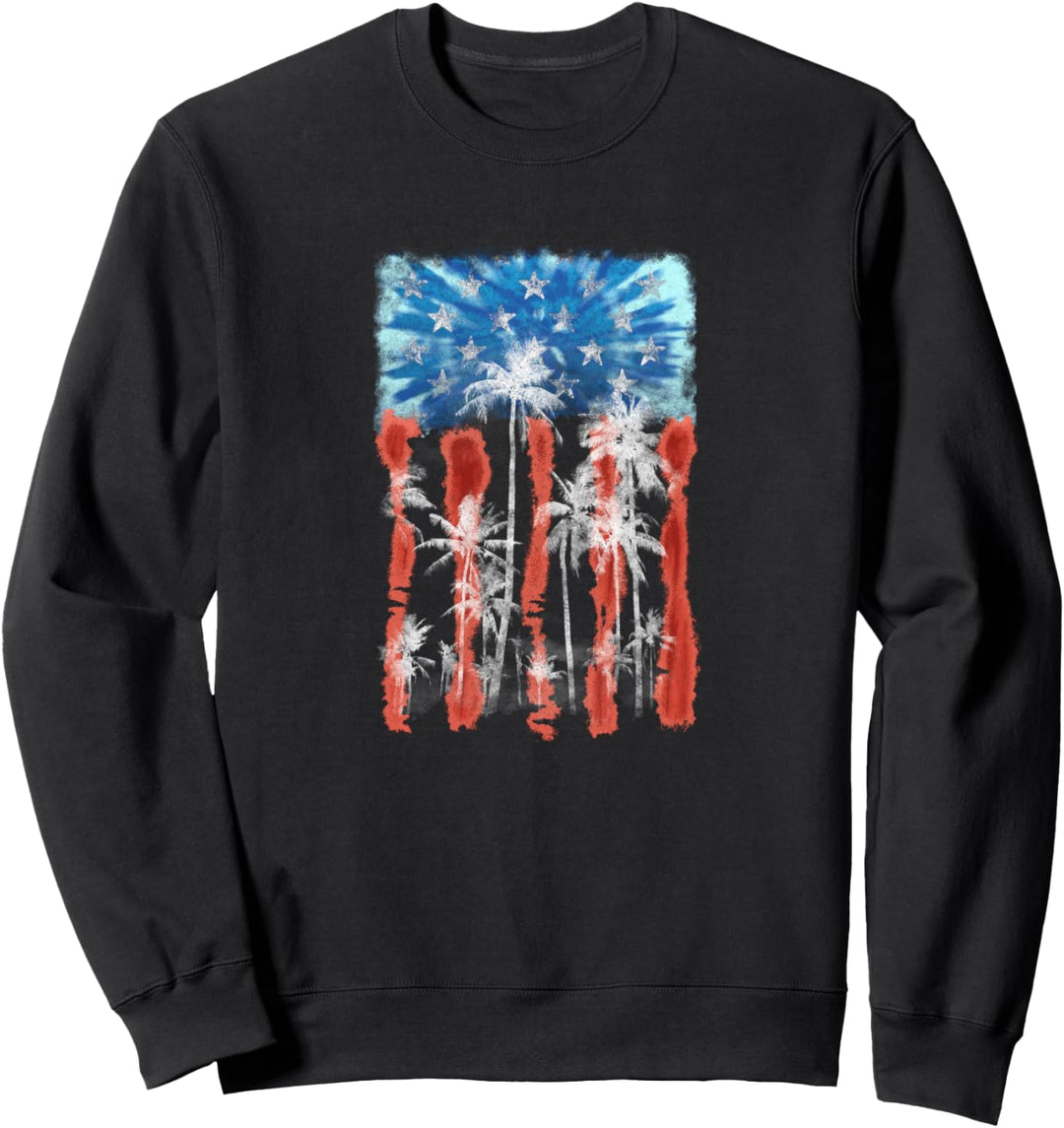 Americana Palm and Stars Tie Died American Flag Sweatshirt