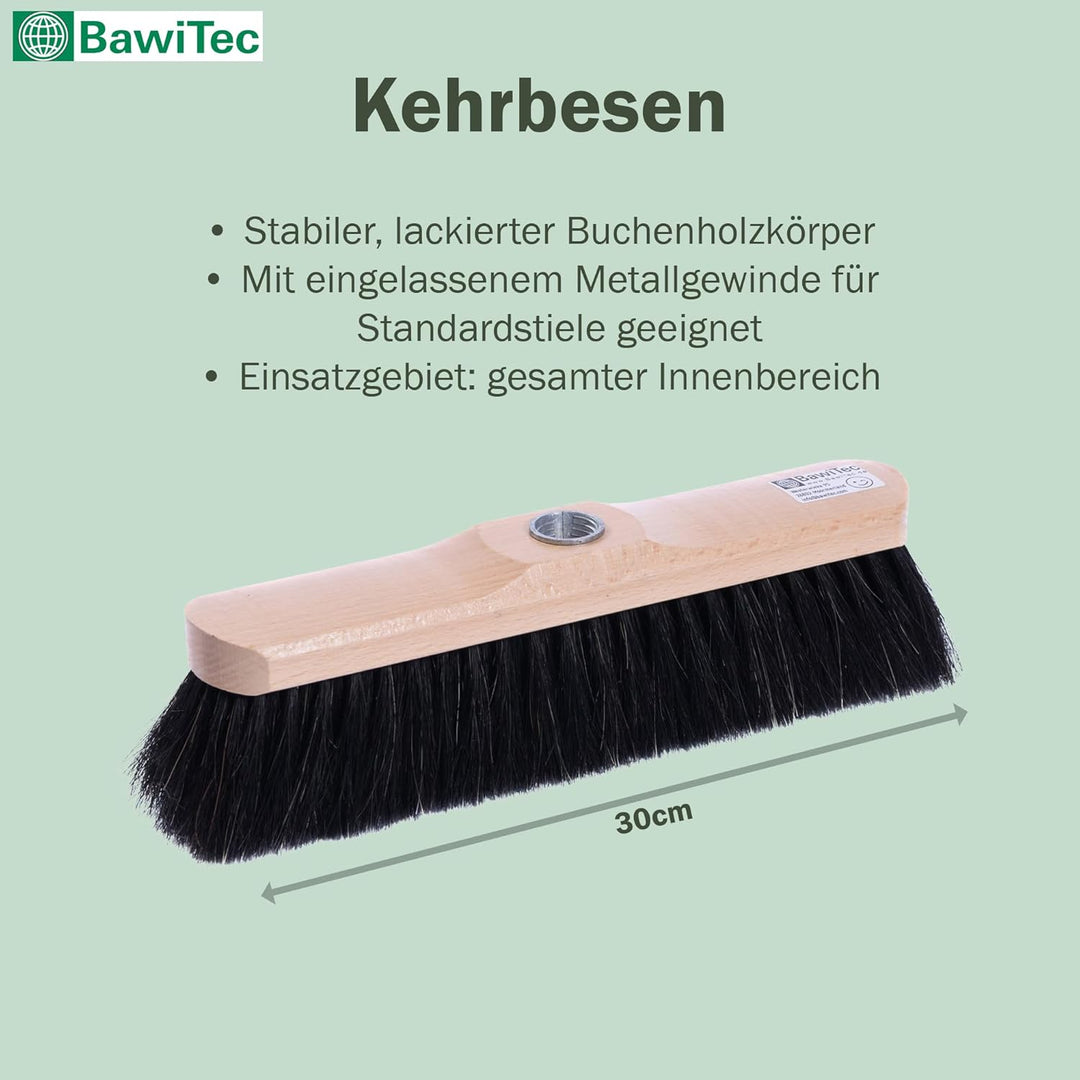 BawiTec Qualitäts Rosshaarbesen mit sehr weichen Borsten Zimmerbesen mit Teleskopstiel max. 200cm La
