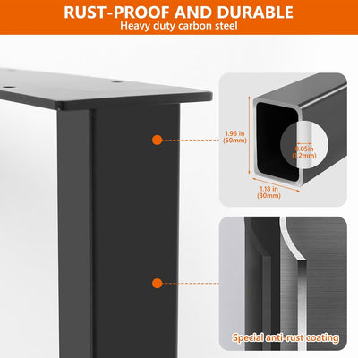 Homtone Metall Tischbeine 40cm Hoch, 2 Stück Industrial Metallfüsse Tischgestell Tischkufen, Kohlens