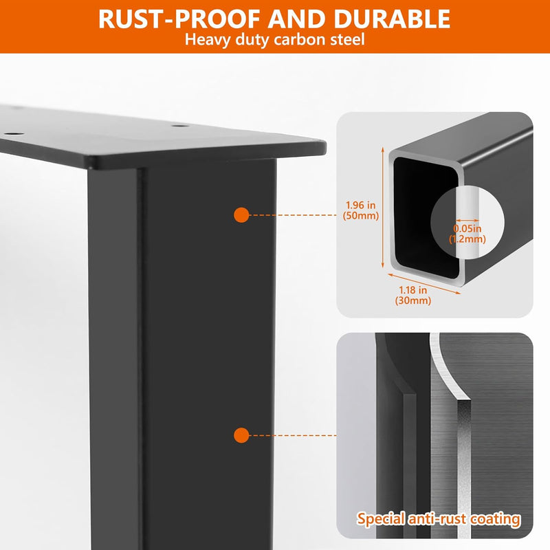 Homtone Metall Tischbeine 40cm Hoch, 2 Stück Industrial Metallfüsse Tischgestell Tischkufen, Kohlens