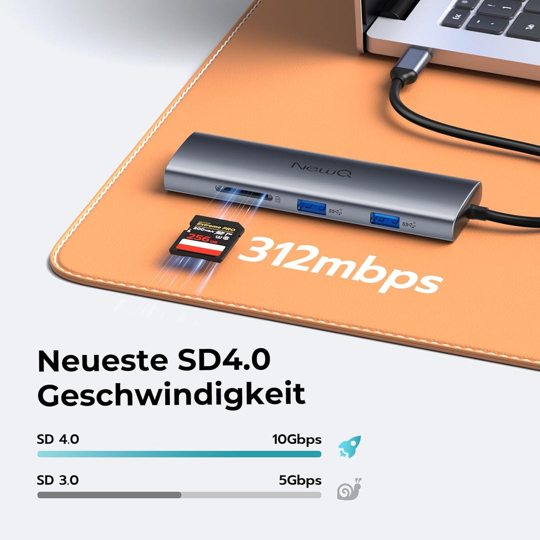 USB C Video Hub mit Dual/Triple Monitor Support, 4K@30-60Hz HDMI, 100W PD, 6X USB 10 Gbit/s, SD4.0,