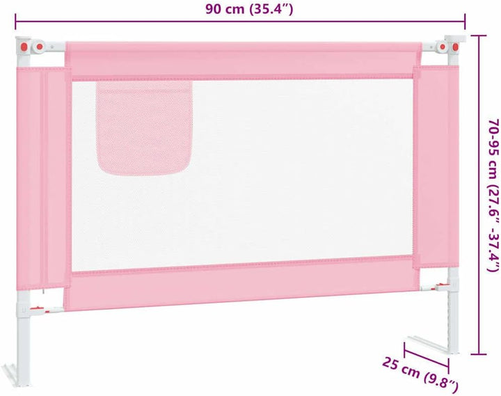 Kleinkind-Bettschutzgitter Rosa aus Stoff und Metall 90x25 cm, höhenverstellbar 70-95 cm, Rausfallsc
