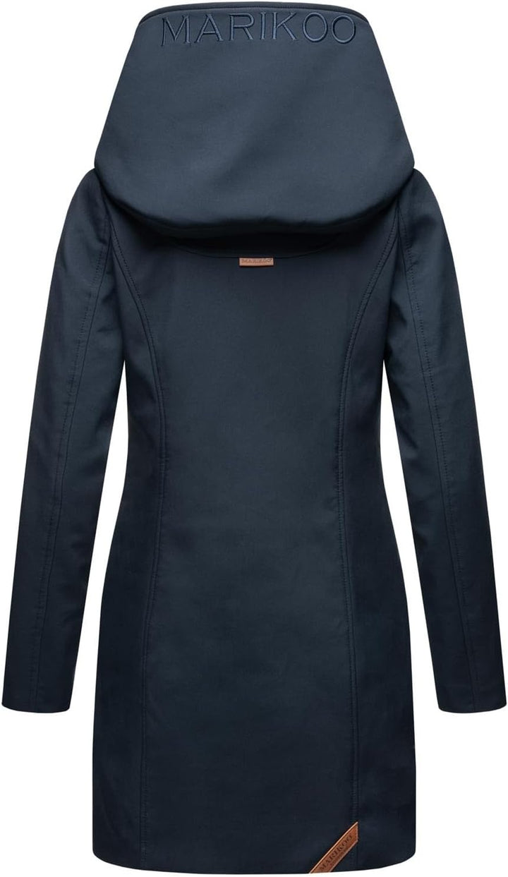 MARIKOO Damen Softshell Jacke Winterjacke wasserabweisend Outdoor lang B856 XS Navy, XS Navy